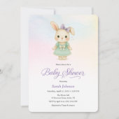 Whimsical Purple Bunny Girl Baby Shower Invite 招待状 (正面)