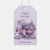 Whimsical Purple Christmas Reindeer ギフトタグ (正面)