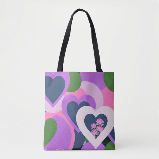 Whimsical Purple Heart Art Tote トートバッグ (正面)