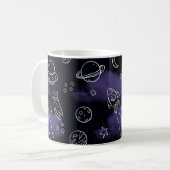 Whimsical Purple Outer Space Seamless Pattern コーヒーマグカップ (正面左)