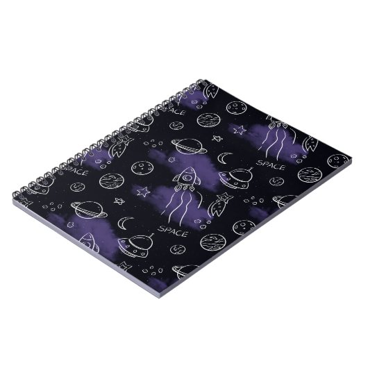 Whimsical Purple Outer Space Seamless Pattern ノートブック (左側)