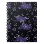 Whimsical Purple Outer Space Seamless Pattern ノートブック (正面)