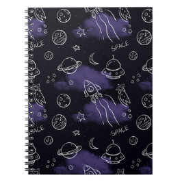Whimsical Purple Outer Space Seamless Pattern ノートブック