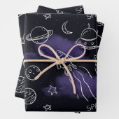 Whimsical Purple Outer Space Seamless Pattern ラッピングペーパーシート (インサイチュ)