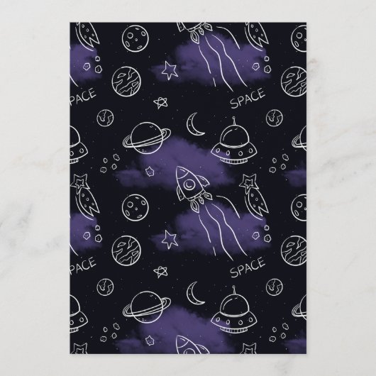 Whimsical Purple Outer Space Seamless Pattern 招待状 (正面)