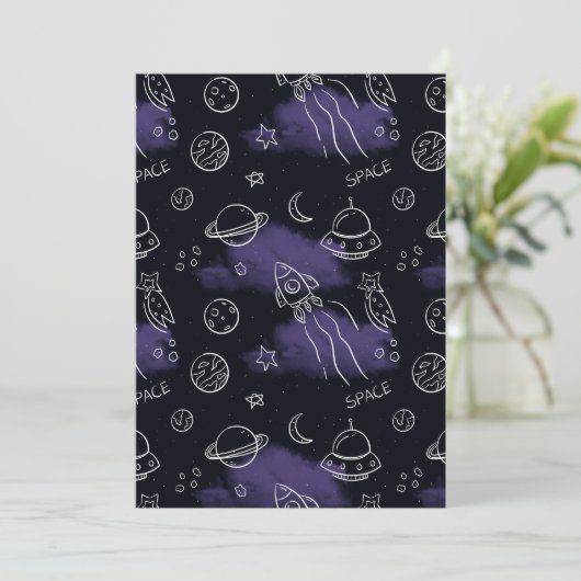 Whimsical Purple Outer Space Seamless Pattern 招待状 (スタンド正面)