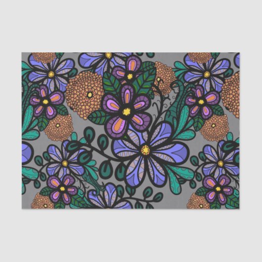 Whimsical Purple Peach Floral Doodle Art Pattern 薄葉紙 (正面)