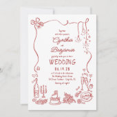 Whimsical Quirky Funky Hand Drawn Wedding 招待状 (正面)