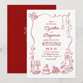Whimsical Quirky Funky Hand Drawn Wedding 招待状