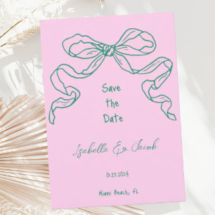 whimsical quirky Hand Drawn セージ Bow Save the Date 招待状