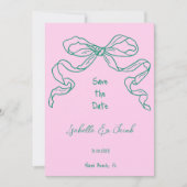 whimsical quirky Hand Drawn セージ Bow Save the Date 招待状 (正面)