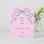 whimsical quirky Hand Drawn セージ Bow Save the Date 招待状 (スタンド正面)