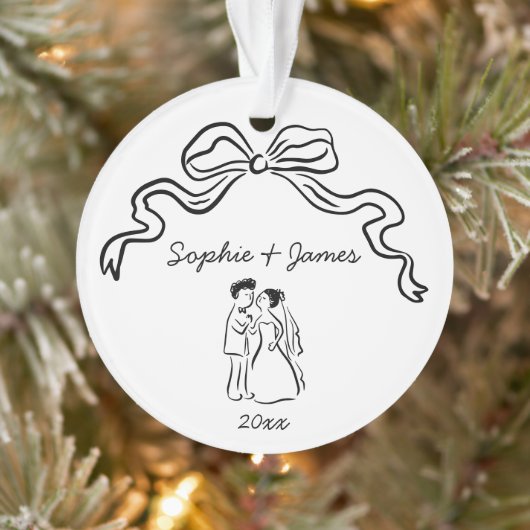  whimsical quirky hand-drawn bow wedding christmas オーナメント (ツリー)