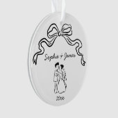  whimsical quirky hand-drawn bow wedding christmas オーナメント (正面)