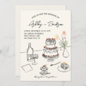 Whimsical Quirky Hand Drawn Cake Wedding 招待状 (正面/裏面)