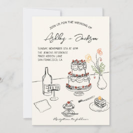 Whimsical Quirky Hand Drawn Cake Wedding 招待状