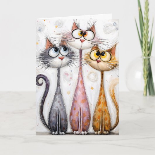 Whimsical Quirky Long Neck Cats カード (正面)