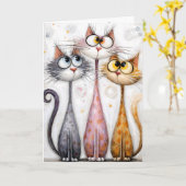 Whimsical Quirky Long Neck Cats カード (黄色い花)