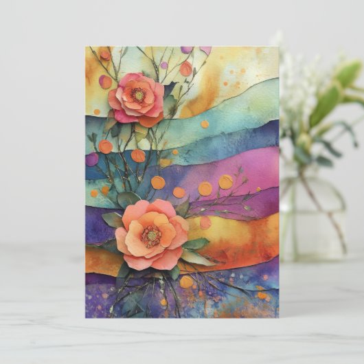 Whimsical Quirky Paper Flowers Hello Flat カード (スタンド正面)