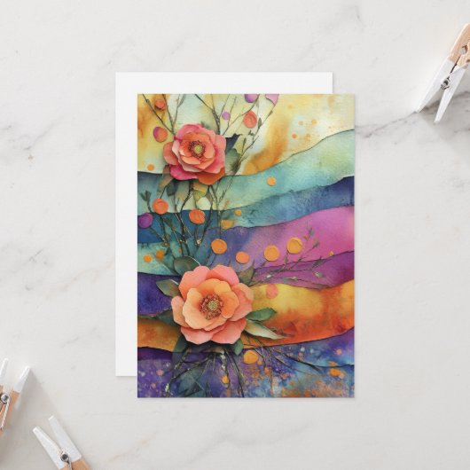 Whimsical Quirky Paper Flowers Hello Flat カード (正面/裏面インサイチュ)