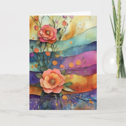 Whimsical Quirky Paper Flowers Hello Folded カード (正面)