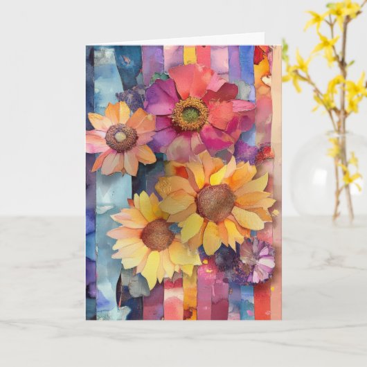 Whimsical Quirky Paper Flowers Hello Folded カード (黄色い花)