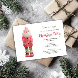 Whimsical Quirky Pink Santa Festive Party Design 招待状