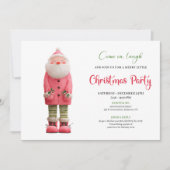 Whimsical Quirky Pink Santa Festive Party Design 招待状 (正面)