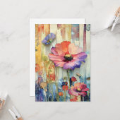 Whimsical Quirky Poppy Type Flowers Hello Flat カード (正面/裏面インサイチュ)
