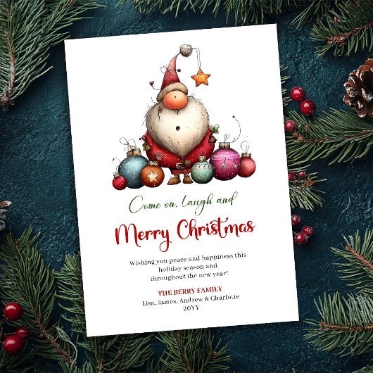 Whimsical Quirky Santa Minimalist Holiday Greeting シーズンカード