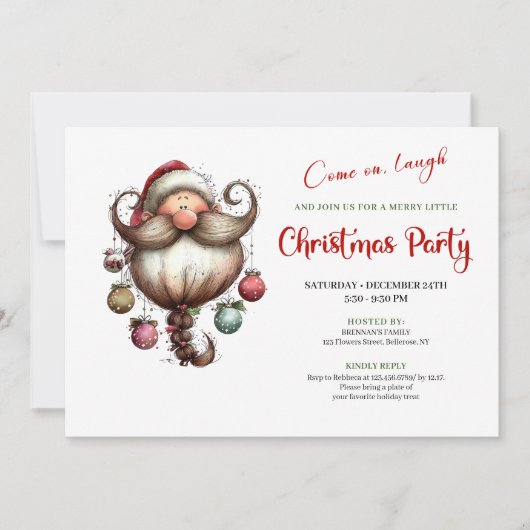 Whimsical Quirky Santa Watercolor Christmas Invite 招待状 (正面)
