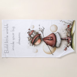 Whimsical Quote and Girl ビーチタオル