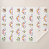 Whimsical rabbit and rainbow Sherpa Blanket シェルパブランケット (正面(横))