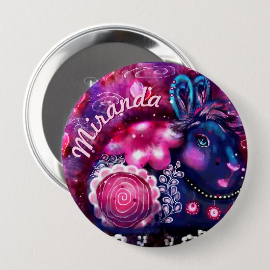 Whimsical Rabbit 'Glamour Bunny' Personalized 缶バッジ (正面&裏面)