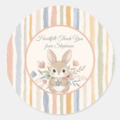 Whimsical Rabbit Watercolor Stripe ラウンドシール (正面)