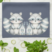  Whimsical Raccoon Night Woodland Cottage Scene キッチンタオル (折り畳み)