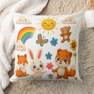 Whimsical Rainbow Animals Decorative Pillow クッション