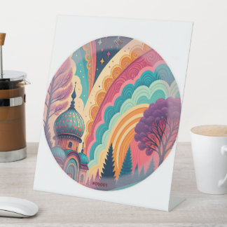 Whimsical Rainbow Dome Pedestal Sign – Customize 台座サイン