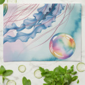Whimsical Rainbow Jellyfish Watercolor Design キッチンタオル (折り畳み)