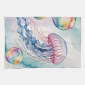 Whimsical Rainbow Jellyfish Watercolor Design キッチンタオル (横)