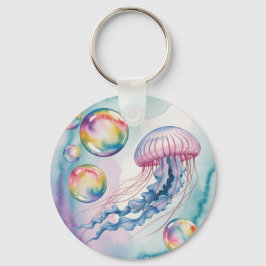 Whimsical Rainbow Jellyfish Watercolor Design キーホルダー