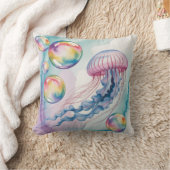 Whimsical Rainbow Jellyfish Watercolor Design クッション (ブランケット)