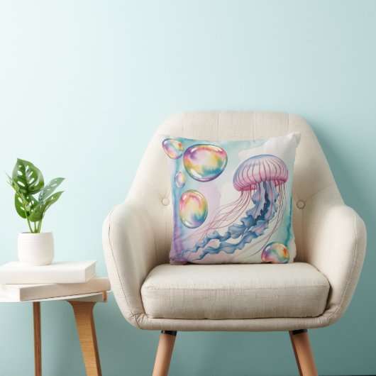 Whimsical Rainbow Jellyfish Watercolor Design クッション (椅子)