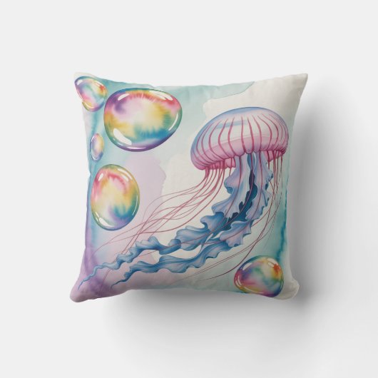 Whimsical Rainbow Jellyfish Watercolor Design クッション (裏面)
