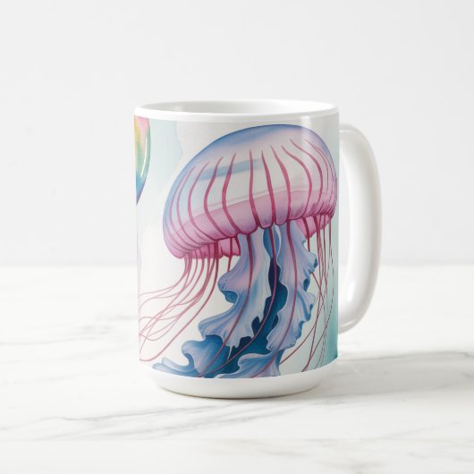 Whimsical Rainbow Jellyfish Watercolor Design コーヒーマグカップ (正面右)