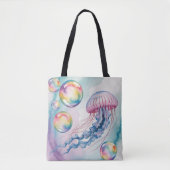 Whimsical Rainbow Jellyfish Watercolor Design トートバッグ (正面)