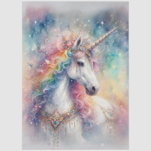 Whimsical Rainbow Sparkle Unicorn Decoupage  薄葉紙 (正面)