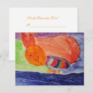 whimsical Rainbow Squirrel 誕生日返信カード 出欠カード
