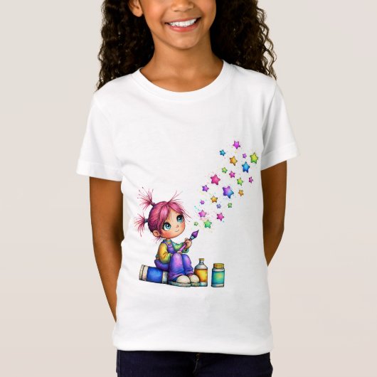 Whimsical Rainbow Star Painter Girl Tシャツ (正面)