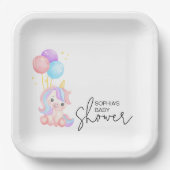 Whimsical Rainbow Unicorn Baby Shower Party ペーパープレート (正面)
